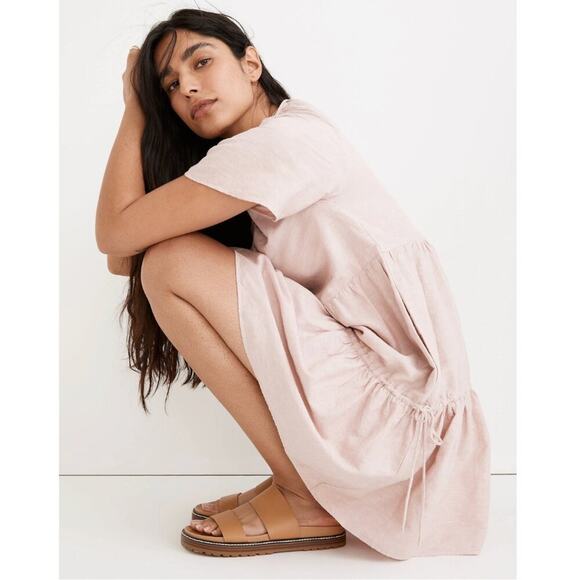 Madewell Linen-Blend Lorelei Mini Dress in Dusty Blush Pink - Picture 1 of 11